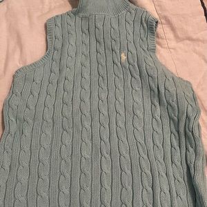 Ralph Lauren turtleneck cable knit mint green sleeveless sweater size small.